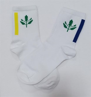 Soket ÇorapBeeyaz Unisex Palamut Desenli Çorap