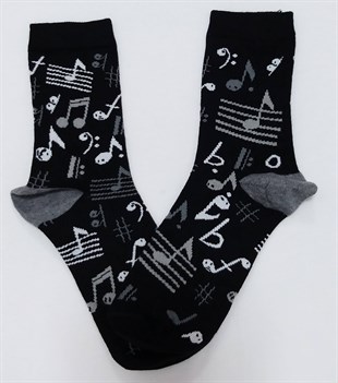 Siyah Unisex Müzik Notalı Çorap