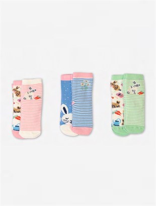 Çorap6'lı Paket Tavşan Desenli Kışlık Kız Bebek Havlu Soket Çorap