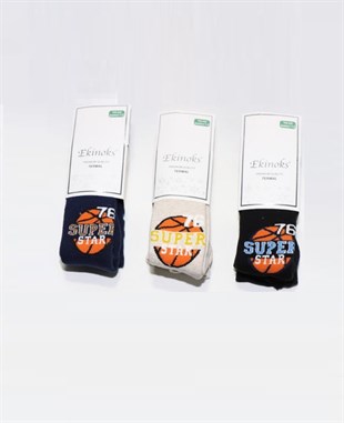 İç GiyimEkinoks Basketbol Süper Star Desenli Erkek Çocuk Havlu 3'lü Paket Termal Külotlu Çorap